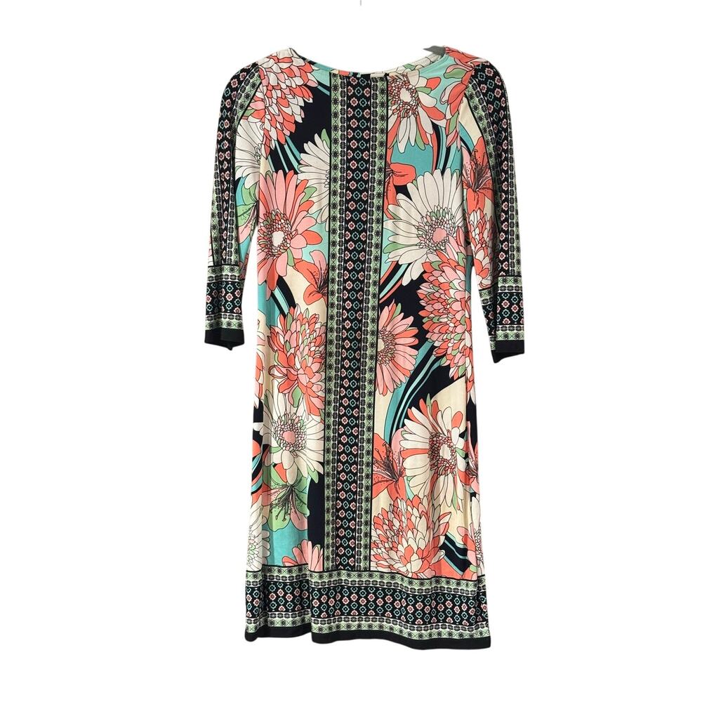 London Times Floral Shift Dress | Size 6 | Colorful 3/4 Sleeve Stretch Dress